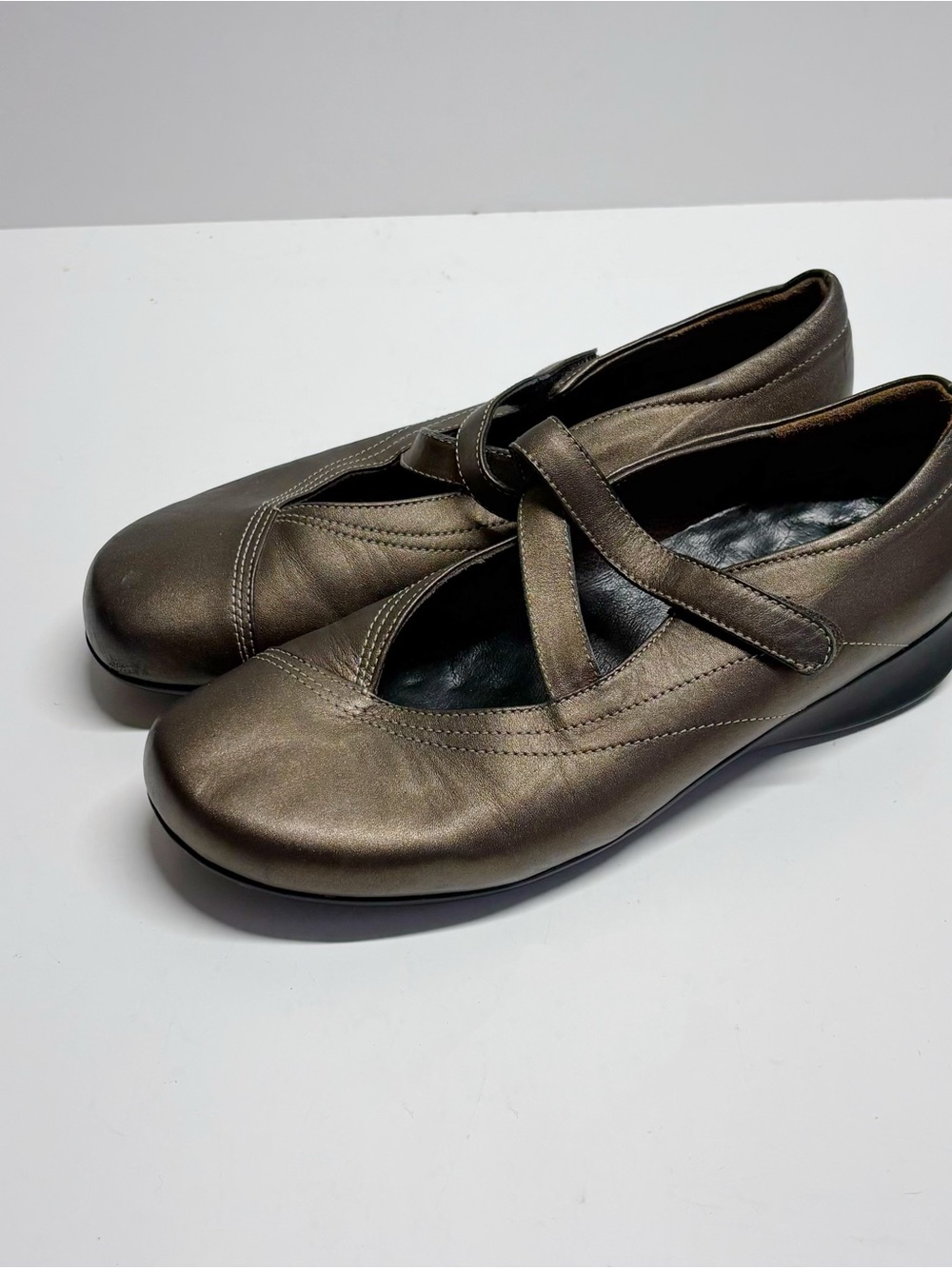 Wolky Bronze Metallic Crisscross Strap Flats